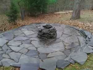 native stone, blue gray fire pits