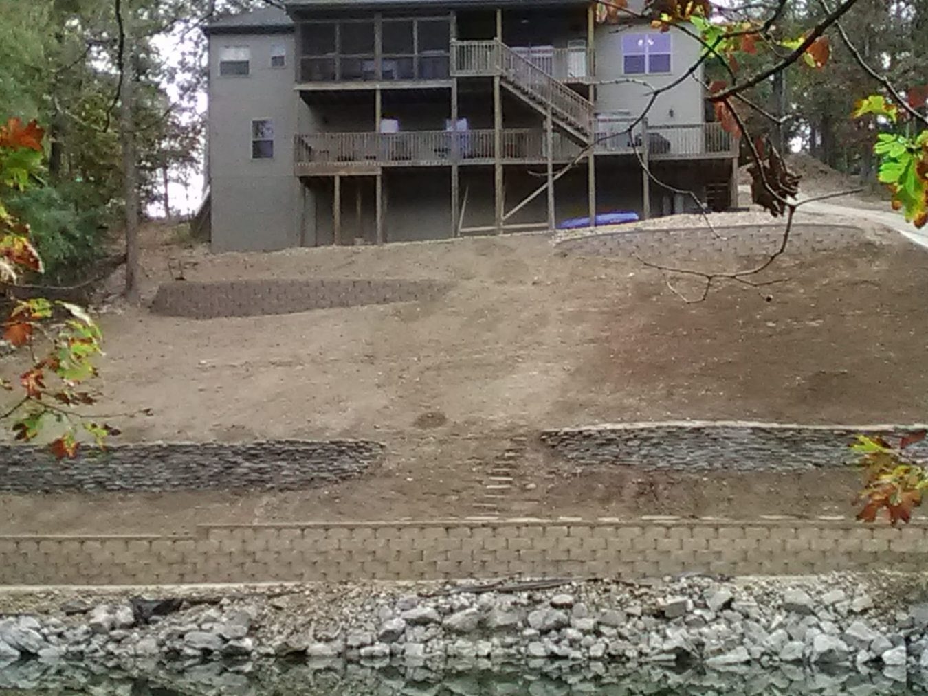 Terraced retaining walls for steep lake front properties 
