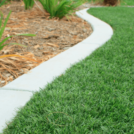 concrete edging separating lawn from garden bed 