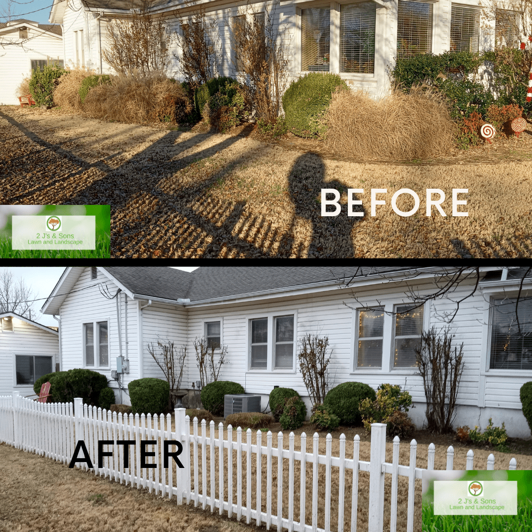 Before and After Fall Shrub Trim and ornamental grass cut back